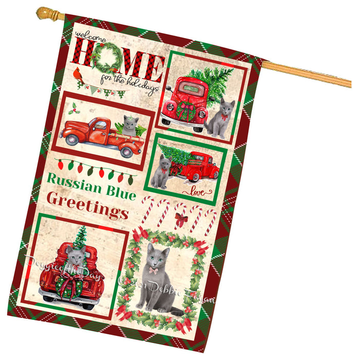 Welcome Home for Christmas Holidays Russian Blue Cats House flag FLG67044