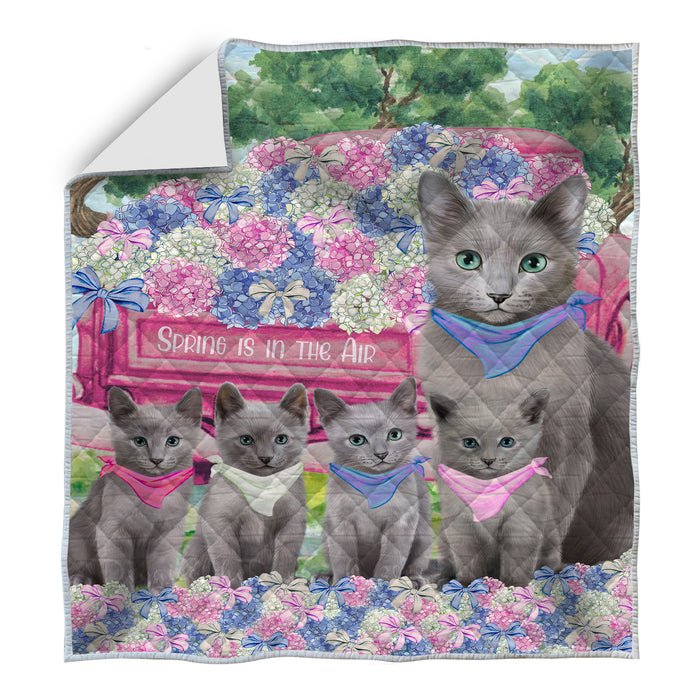 Russian Blue Quilt: Explore a Variety of Bedding Designs, Custom, Personalized, Bedspread Coverlet Quilted, Gift for Cat and Pet Lovers