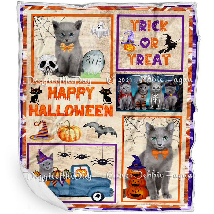Happy Halloween Trick or Treat Russian Blue Cats Blanket BLNKT143779