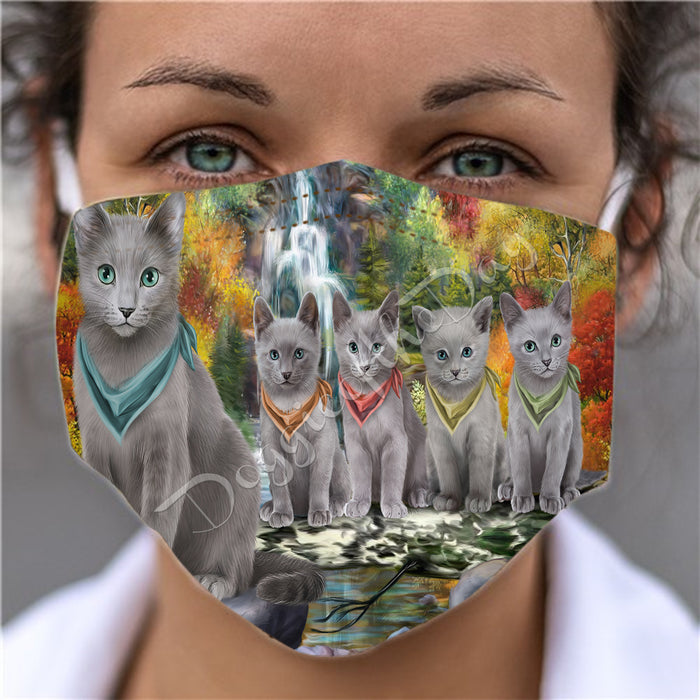 Scenic Waterfall Russian Blue Cats Face Mask FM49332