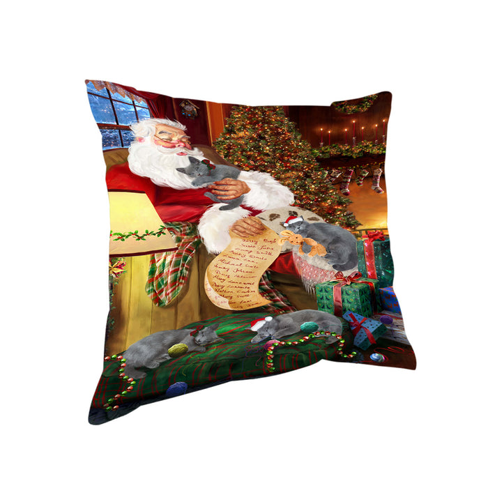 Santa Sleeping with Russian Blue Cats Christmas Pillow PIL67904