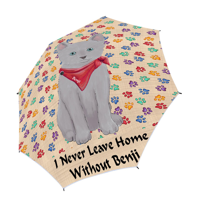 Custom Pet Name Personalized I never Leave Home Russian Blue Cat Semi-Automatic Foldable Umbrella