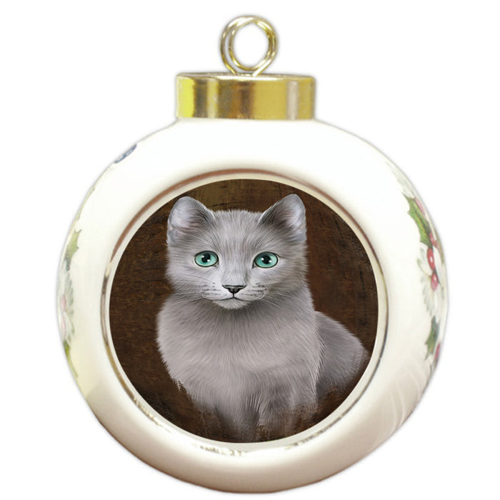 Rustic Russian Blue Cat Round Ball Christmas Ornament RBPOR54473