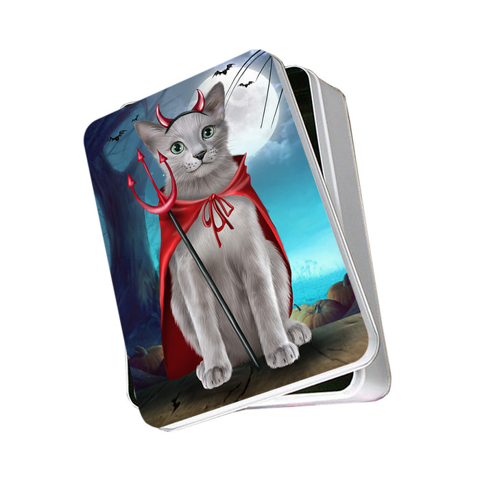 Happy Halloween Trick or Treat Russian Blue Cat Photo Storage Tin PITN54467