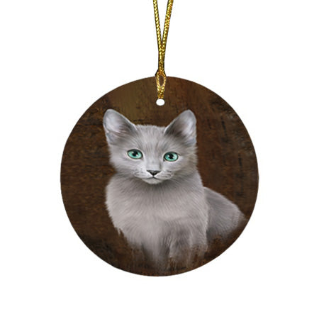 Rustic Russian Blue Cat Round Flat Christmas Ornament RFPOR54464