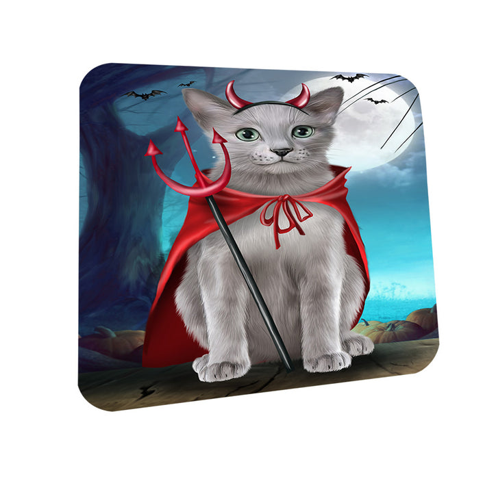 Happy Halloween Trick or Treat Russian Blue Cat Coasters Set of 4 CST54482