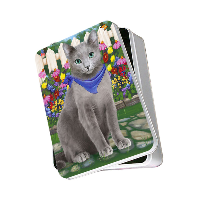 Spring Floral Russian Blue Cat Photo Storage Tin PITN52271