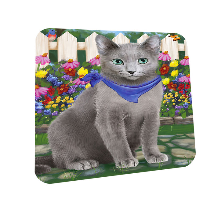 Spring Floral Russian Blue Cat Coasters Set of 4 CST52230