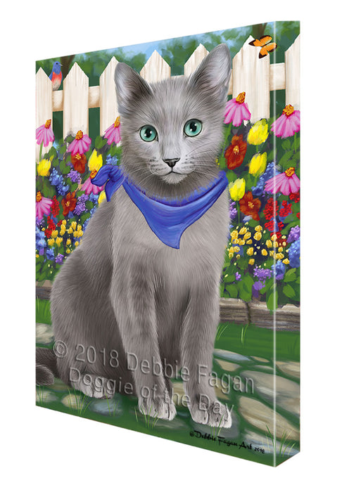 Spring Floral Russian Blue Cat Canvas Print Wall Art Décor CVS87236