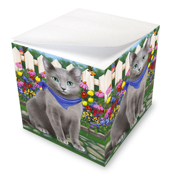 Spring Floral Russian Blue Cat Note Cube NOC52219