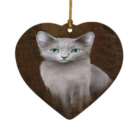Rustic Russian Blue Cat Heart Christmas Ornament HPOR54473