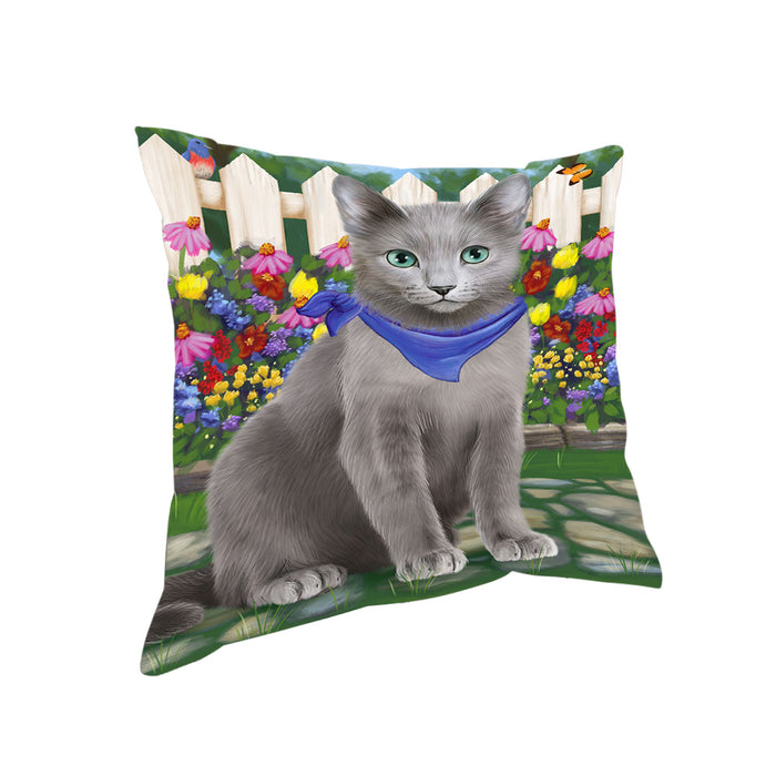 Spring Floral Russian Blue Cat Pillow PIL65240