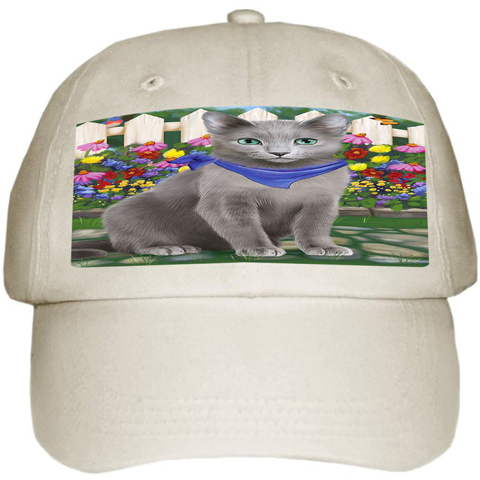 Spring Floral Russian Blue Cat Ball Hat Cap HAT60546