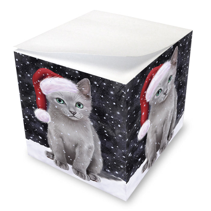 Let it Snow Christmas Holiday Russian Blue Cat Wearing Santa Hat Note Cube NOC55966