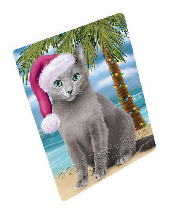 Summertime Happy Holidays Christmas Russian Blue Cat on Tropical Island Beach Large Refrigerator / Dishwasher Magnet RMAG88344