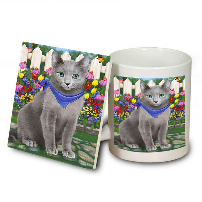 Spring Floral Russian Blue Cat Mug and Coaster Set MUC52211