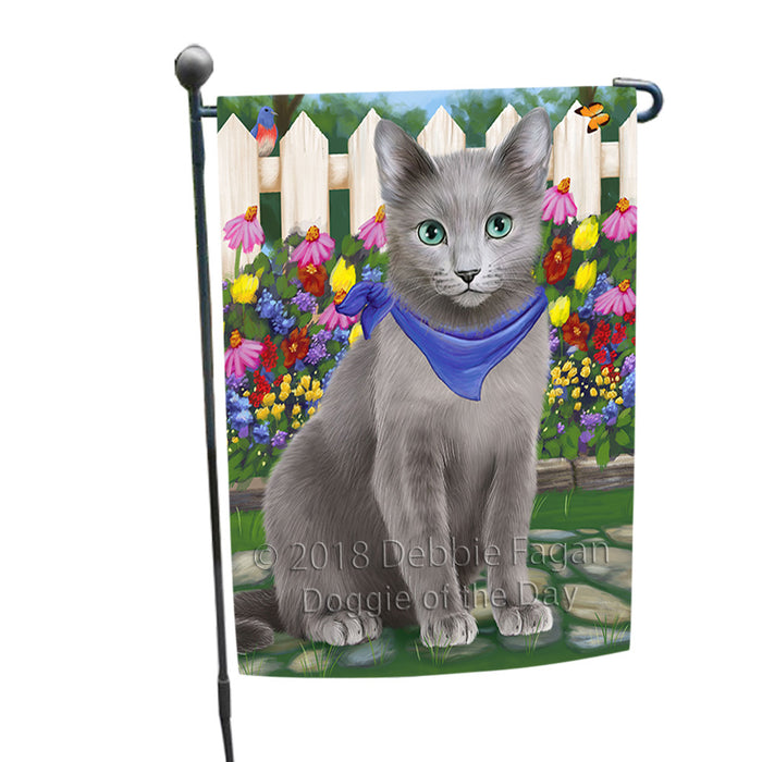 Spring Floral Russian Blue Cat Garden Flag GFLG52216