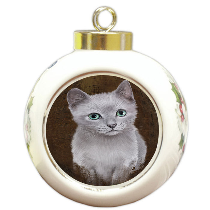 Rustic Russian Blue Cat Round Ball Christmas Ornament RBPOR54474