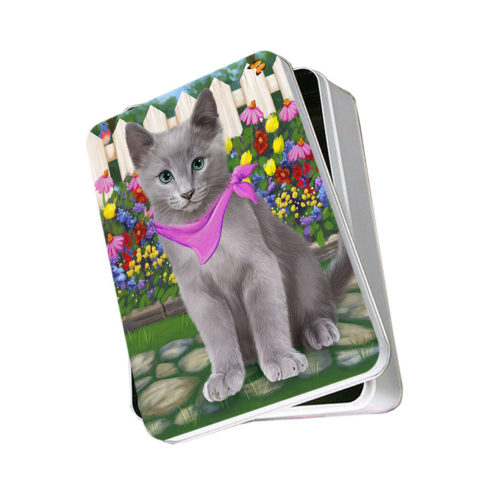 Spring Floral Russian Blue Cat Photo Storage Tin PITN52272