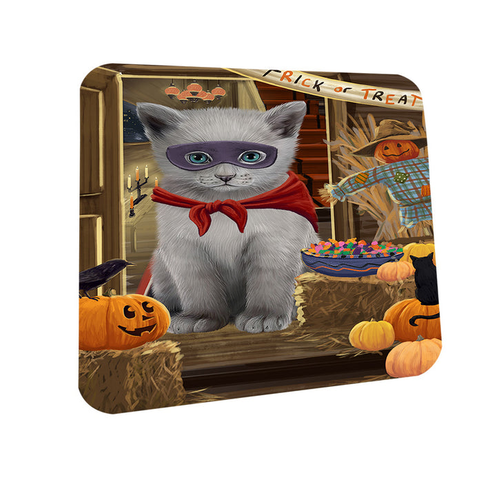 Enter at Own Risk Trick or Treat Halloween Russian Blue Cat Coasters Set of 4 CST53208