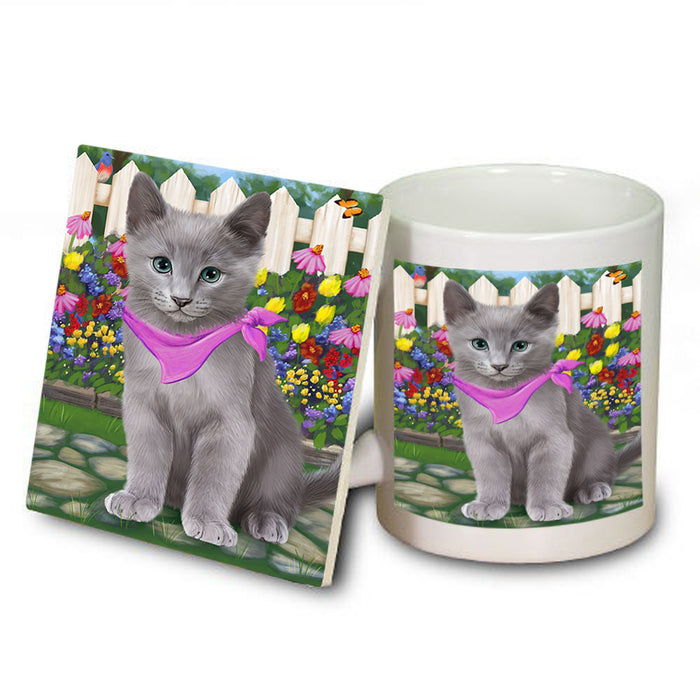 Spring Floral Russian Blue Cat Mug and Coaster Set MUC52212