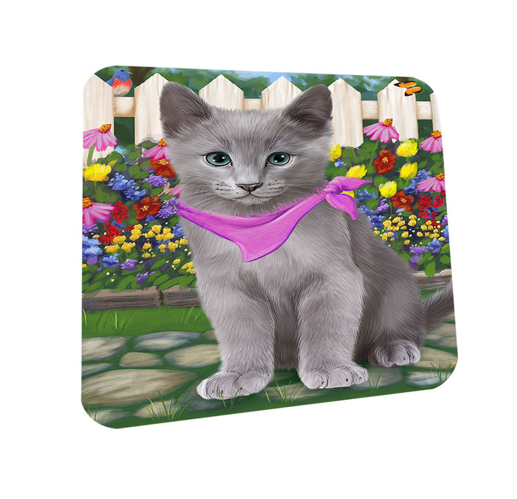 Spring Floral Russian Blue Cat Coasters Set of 4 CST52231
