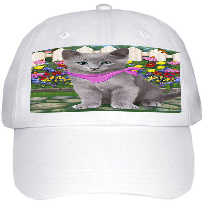 Spring Floral Russian Blue Cat Ball Hat Cap HAT60549
