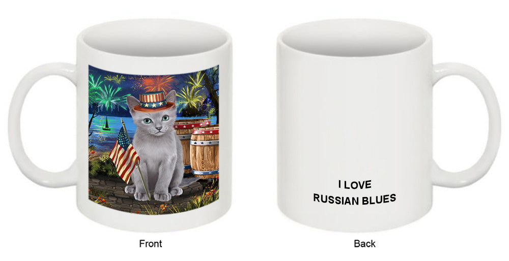 4th of July Independence Day Firework Russian Blue Cat Coffee Mug MUG49466