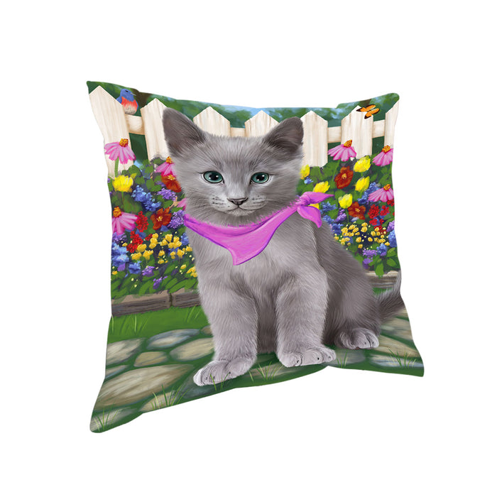 Spring Floral Russian Blue Cat Pillow PIL65244