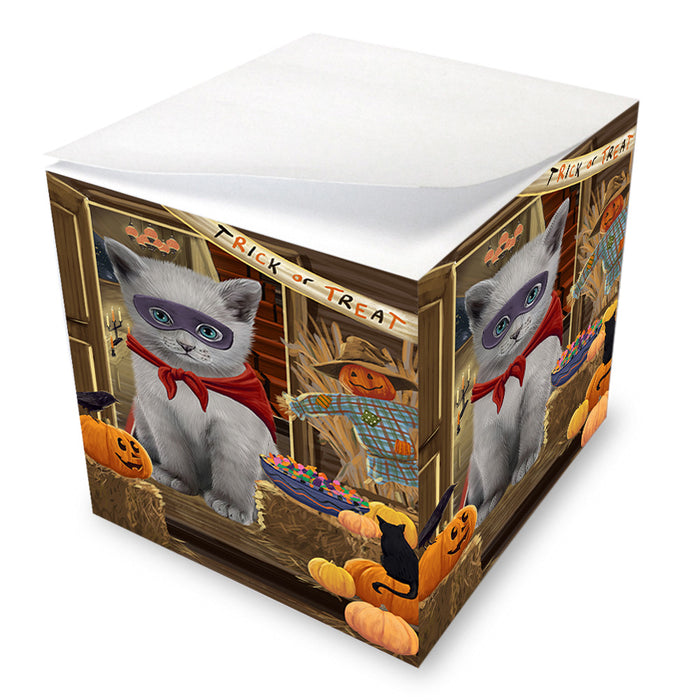 Enter at Own Risk Trick or Treat Halloween Russian Blue Cat Note Cube NOC53250