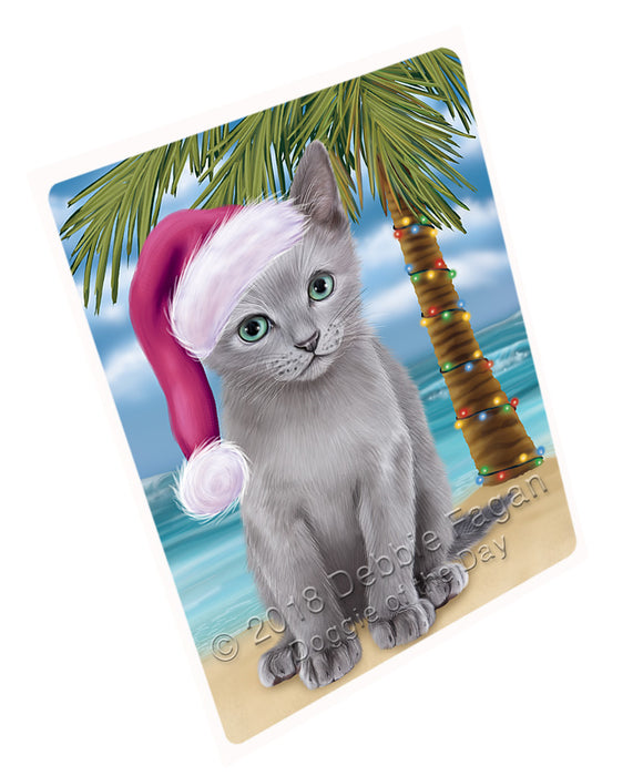 Summertime Happy Holidays Christmas Russian Blue Cat on Tropical Island Beach Large Refrigerator / Dishwasher Magnet RMAG88350