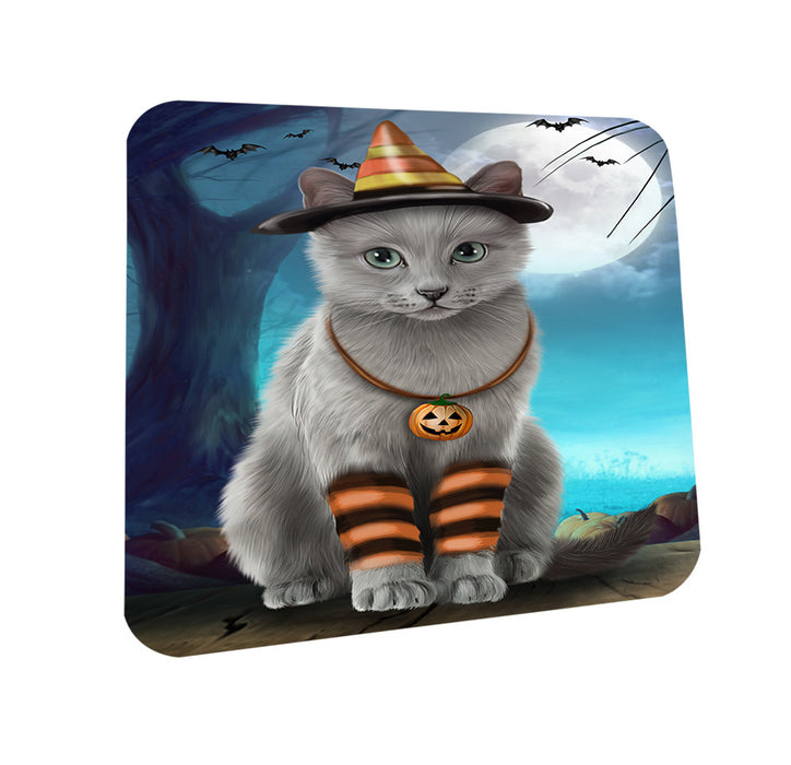 Happy Halloween Trick or Treat Russian Blue Cat Coasters Set of 4 CST54483