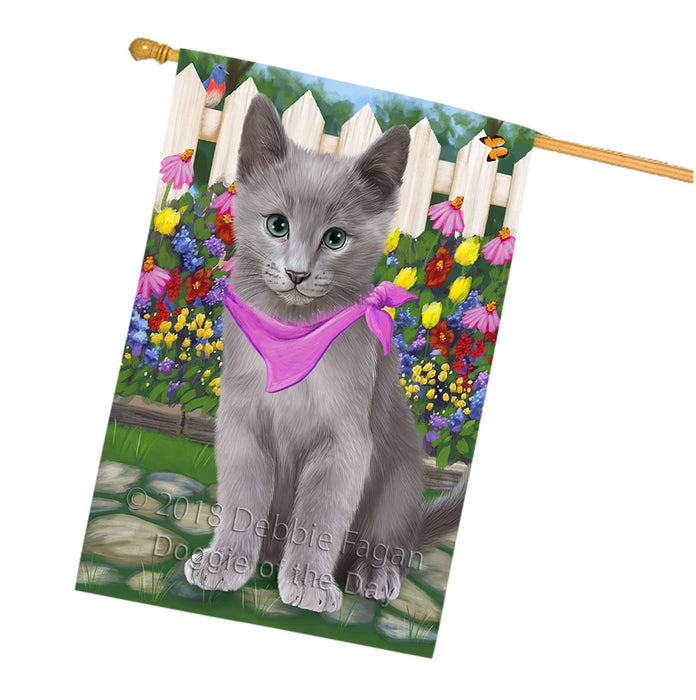 Spring Floral Russian Blue Cat House Flag FLG52353