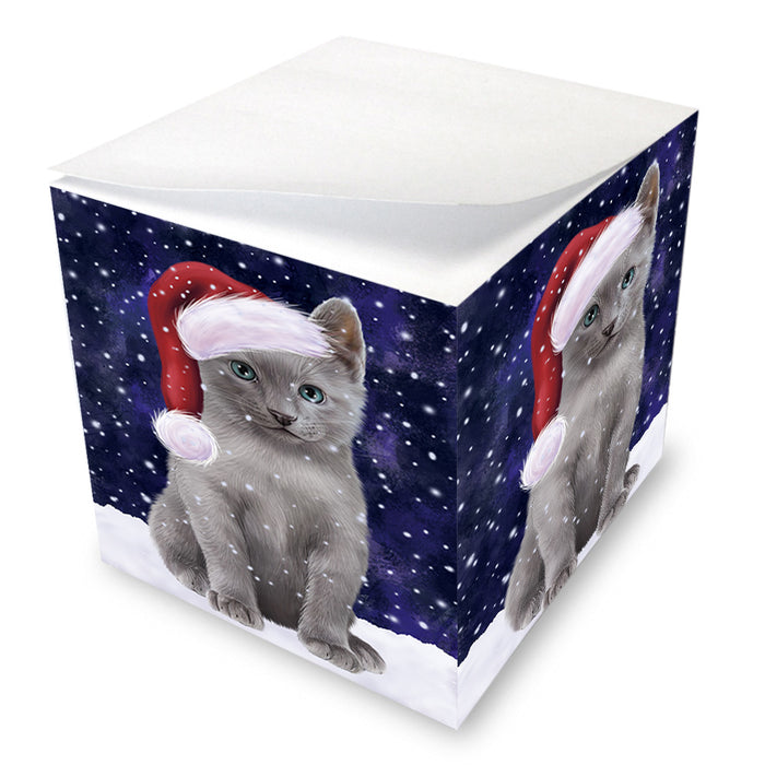 Let it Snow Christmas Holiday Russian Blue Cat Wearing Santa Hat Note Cube NOC55967