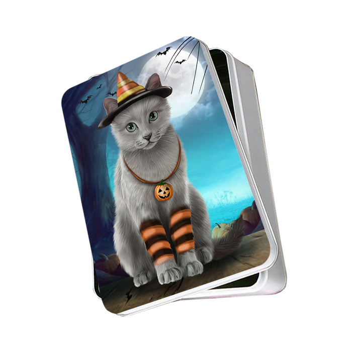 Happy Halloween Trick or Treat Russian Blue Cat Photo Storage Tin PITN54468