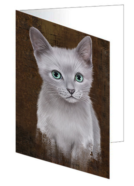 Rustic Russian Blue Cat Handmade Artwork Assorted Pets Greeting Cards and Note Cards with Envelopes for All Occasions and Holiday Seasons GCD67451
