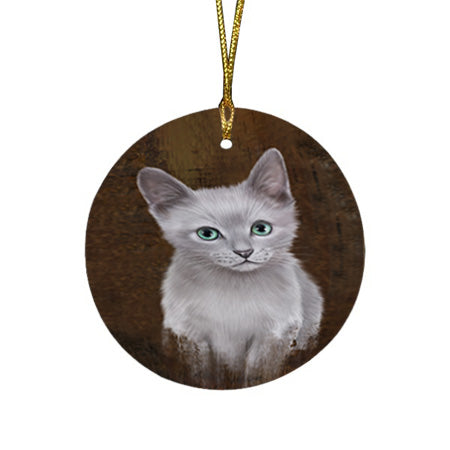 Rustic Russian Blue Cat Round Flat Christmas Ornament RFPOR54465