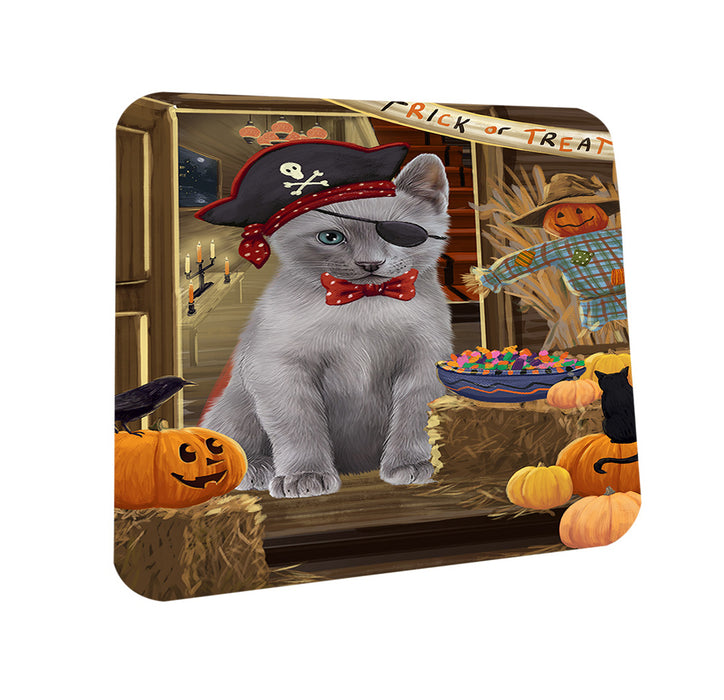 Enter at Own Risk Trick or Treat Halloween Russian Blue Cat Coasters Set of 4 CST53209