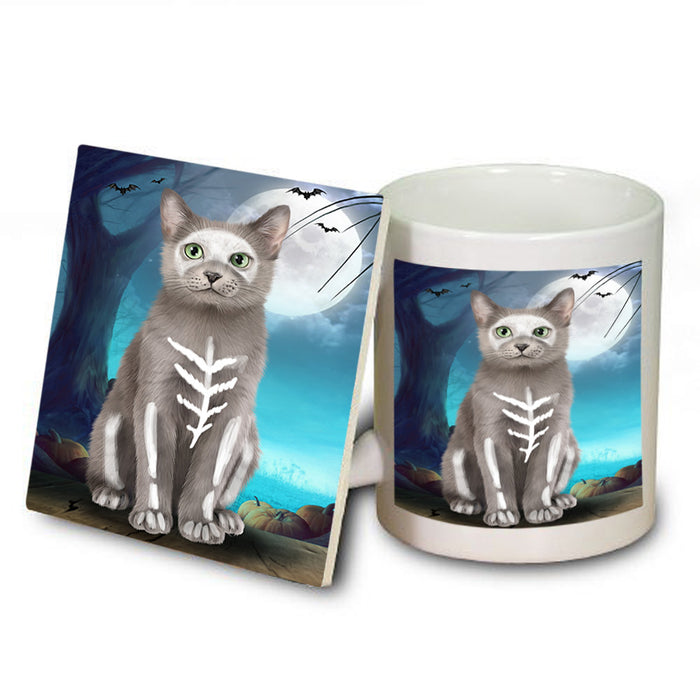Happy Halloween Trick or Treat Russian Blue Cat Mug and Coaster Set MUC54518
