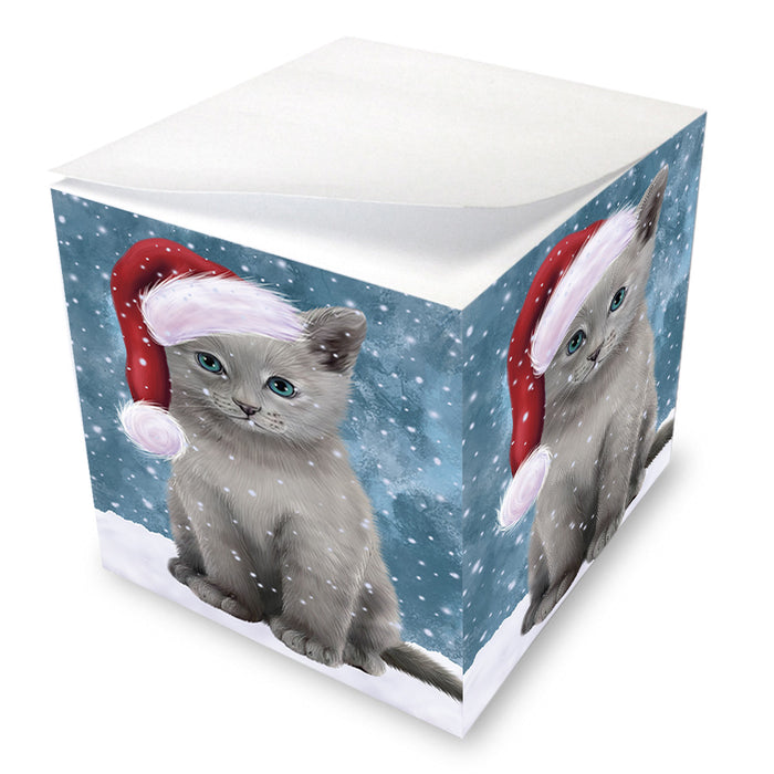 Let it Snow Christmas Holiday Russian Blue Cat Wearing Santa Hat Note Cube NOC55968