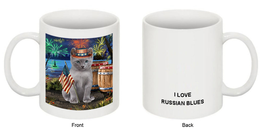 4th of July Independence Day Firework Russian Blue Cat Coffee Mug MUG49468