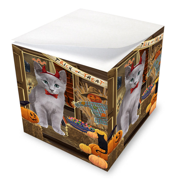 Enter at Own Risk Trick or Treat Halloween Russian Blue Cat Note Cube NOC53252
