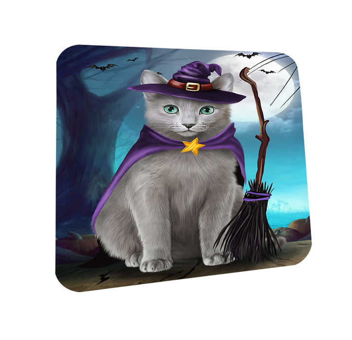 Happy Halloween Trick or Treat Russian Blue Cat Coasters Set of 4 CST54485