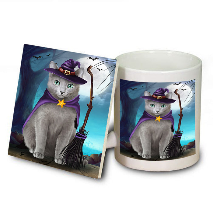 Happy Halloween Trick or Treat Russian Blue Cat Mug and Coaster Set MUC54519