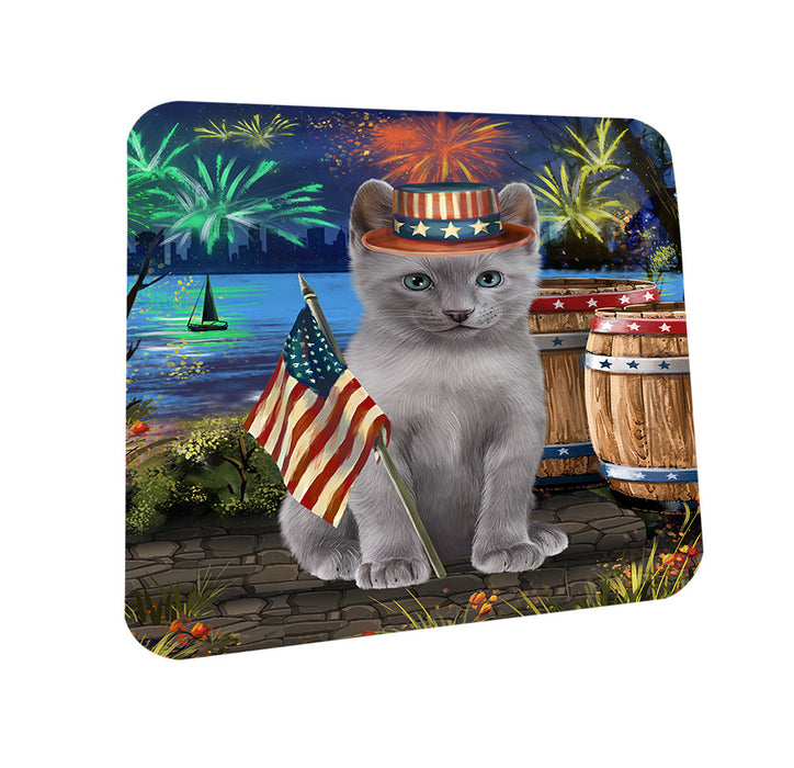4th of July Independence Day Firework Russian Blue Cat Coasters Set of 4 CST54028