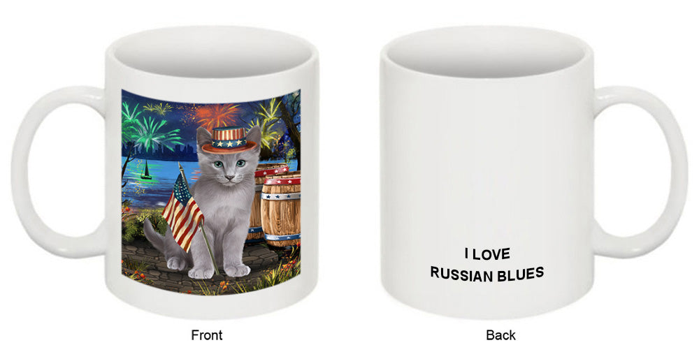 4th of July Independence Day Firework Russian Blue Cat Coffee Mug MUG49469