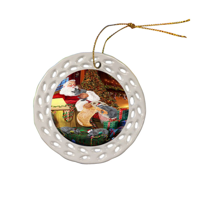 Santa Sleeping with Russian Blue Cats Christmas Ceramic Doily Ornament DPOR52820