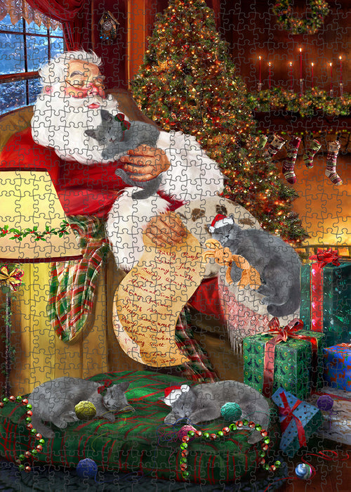 Santa Sleeping with Russian Blue Cats Christmas Puzzle with Photo Tin PUZL62854