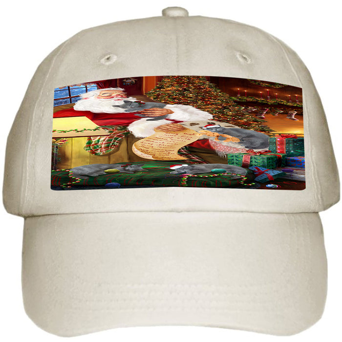 Santa Sleeping with Russian Blue Cats Christmas Ball Hat Cap HAT62193