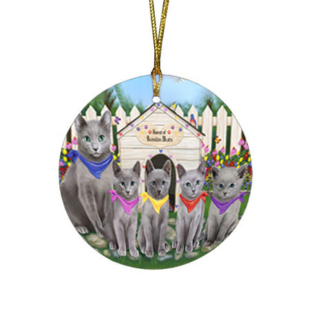 Spring Dog House Russian Blue Cats Round Flat Christmas Ornament RFPOR52203